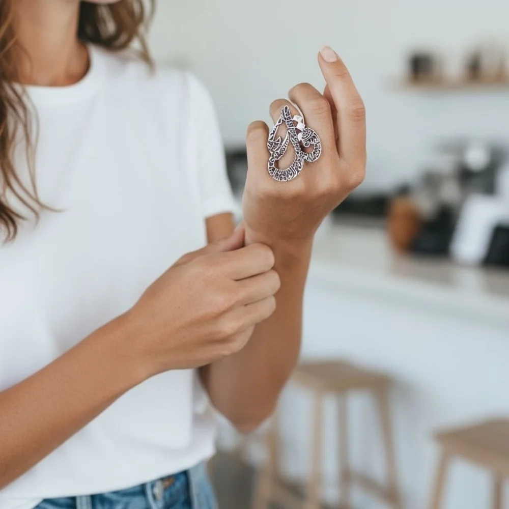 Sterling Silver Arabic Statement Ring - Picture 5 of 5